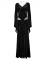 Black Gothic V-Neck Embossed Velvet Mesh Splicing Sexy Long Dress