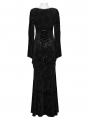 Black Gothic V-Neck Embossed Velvet Mesh Splicing Sexy Long Dress