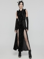 Black Gothic Chinese Style Embossed Velvet Slit Dress with Detachable Sleeves