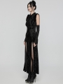 Black Gothic Chinese Style Embossed Velvet Slit Dress with Detachable Sleeves