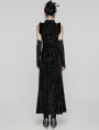 Black Gothic Chinese Style Embossed Velvet Slit Dress with Detachable Sleeves