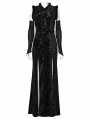 Black Gothic Chinese Style Embossed Velvet Slit Dress with Detachable Sleeves