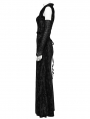 Black Gothic Chinese Style Embossed Velvet Slit Dress with Detachable Sleeves