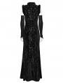 Black Gothic Chinese Style Embossed Velvet Slit Dress with Detachable Sleeves