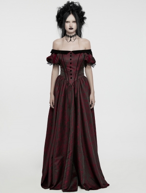 Black and Red Gothic Retro jacquard Victorian Princess Dress