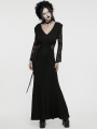 Black V Neck Gothic Lace Hollow Long Sleeve Formal Dress