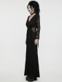 Black V Neck Gothic Lace Hollow Long Sleeve Formal Dress