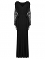 Black V Neck Gothic Lace Hollow Long Sleeve Formal Dress