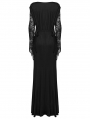 Black V Neck Gothic Lace Hollow Long Sleeve Formal Dress