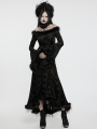 Black Gothic Dark Off-the-Shoulder Lace Fur Trim Sexy Dress