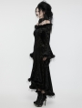 Black Gothic Dark Off-the-Shoulder Lace Fur Trim Sexy Dress