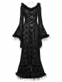 Black Gothic Dark Off-the-Shoulder Lace Fur Trim Sexy Dress