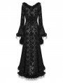 Black Gothic Dark Off-the-Shoulder Lace Fur Trim Sexy Dress