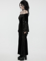 Black Gothic Off-the-Shoulder Sexy Velvet Lace Splicing Long Dress