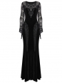 Black Gothic Sexy Velvet Floral Mesh Lace Sleeve Dress