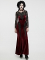 Red and Black Gothic Sexy Velvet Floral Mesh Lace Sleeve Dress