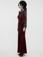 Red and Black Gothic Sexy Velvet Floral Mesh Lace Sleeve Dress