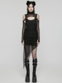 Black Gothic Hooded Irregular Mesh Two-Piece Dress