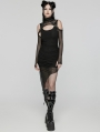 Black Gothic Hooded Irregular Mesh Two-Piece Dress