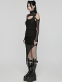 Black Gothic Hooded Irregular Mesh Two-Piece Dress