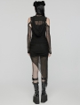 Black Gothic Hooded Irregular Mesh Two-Piece Dress