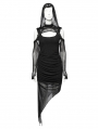 Black Gothic Hooded Irregular Mesh Two-Piece Dress