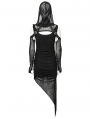 Black Gothic Hooded Irregular Mesh Two-Piece Dress