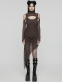 Coffee Gothic Hooded Irregular Mesh Two-Piece Dress