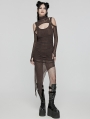 Coffee Gothic Hooded Irregular Mesh Two-Piece Dress