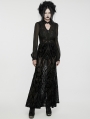 Black Gothic Gorgeous Pattern Flocked Mesh Maxi Skirt