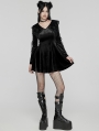 Black Velvet Sweet Gothic Flared Sleeve Short Dress