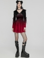 Black and Red Velvet Sweet Gothic Flared Sleeve Short Dress