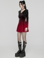 Black and Red Velvet Sweet Gothic Flared Sleeve Short Dress