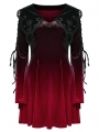 Black and Red Velvet Sweet Gothic Flared Sleeve Short Dress