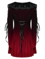 Black and Red Velvet Sweet Gothic Flared Sleeve Short Dress