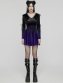 Black and Violet Velvet Sweet Gothic Flared Sleeve Short Dress