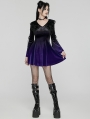 Black and Violet Velvet Sweet Gothic Flared Sleeve Short Dress