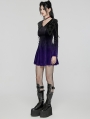 Black and Violet Velvet Sweet Gothic Flared Sleeve Short Dress