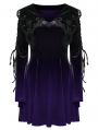 Black and Violet Velvet Sweet Gothic Flared Sleeve Short Dress