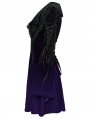 Black and Violet Velvet Sweet Gothic Flared Sleeve Short Dress