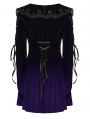 Black and Violet Velvet Sweet Gothic Flared Sleeve Short Dress