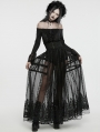 Black Dark Gothic 3D Embroidered Mesh Maxi Skirt