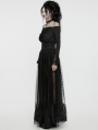 Black Dark Gothic 3D Embroidered Mesh Maxi Skirt