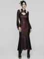 Black and Red Gothic Retro Mesh Irregular Flared Sleeve Long Fishtail Dress