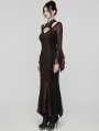 Black and Red Gothic Retro Mesh Irregular Flared Sleeve Long Fishtail Dress