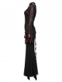 Black and Red Gothic Retro Mesh Irregular Flared Sleeve Long Fishtail Dress