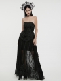 Black Gothic 3D Embroidered Beaded Strapless Elegant Long Party Dress