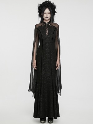 Black Vintage Gothic Flowing Split Long Sleeve Dress