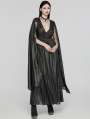 Black Gothic Deep V-Neck Cape Sleeve Printed Chiffon Long Dress