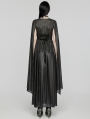 Black Gothic Deep V-Neck Cape Sleeve Printed Chiffon Long Dress